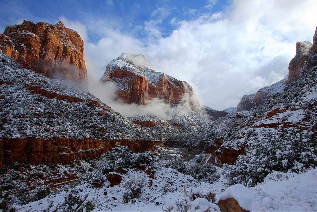 Sedona canyon in Winter with snow