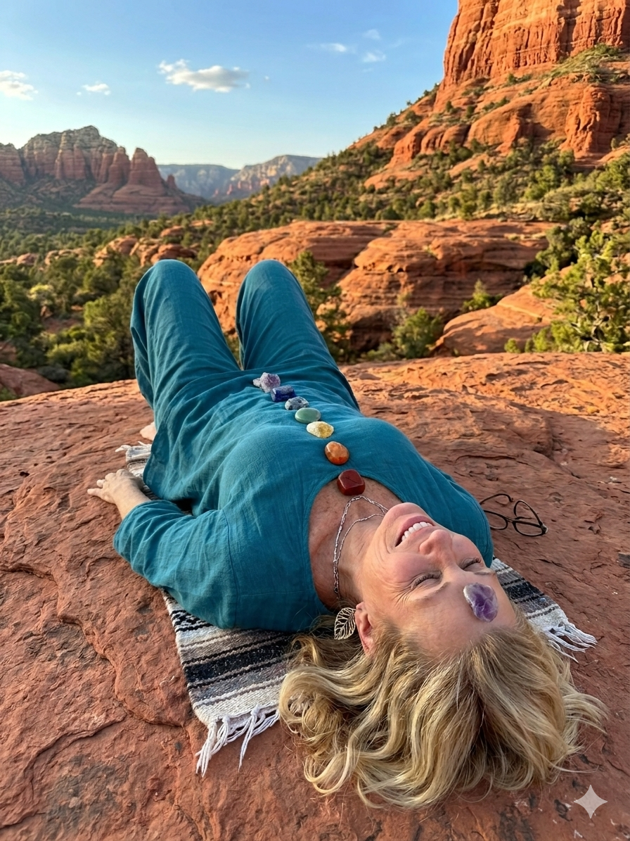 Sedona red rocks with chakra energy symbolizing spiritual bypassing versus real healing