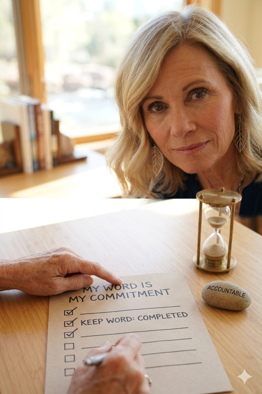 woman looking thoughtfully out window reflecting on keeping commitments